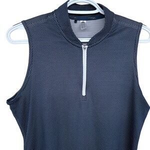 Adidas‎ 1/4 Zip Golf Top Large Women's Navy Blue /w White Dot Pattern Sleeveless